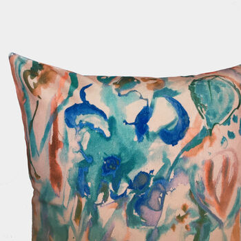 Abstract Floral Velvet Cushion, Blush, 2 of 5