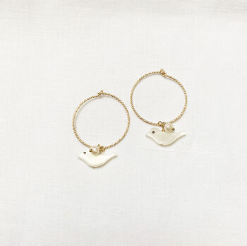 Gold Filled Mother Of Pearl Bird Hoops, 4 of 7