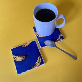 Blue And Yellow Plantain Ceramic Coaster Set Of Four, 2 of 4