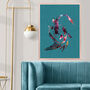 Set Of Two Turtle Koi Fish Turquoise Art Prints, thumbnail 2 of 4
