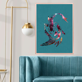Set Of Two Turtle Koi Fish Turquoise Art Prints, 2 of 4