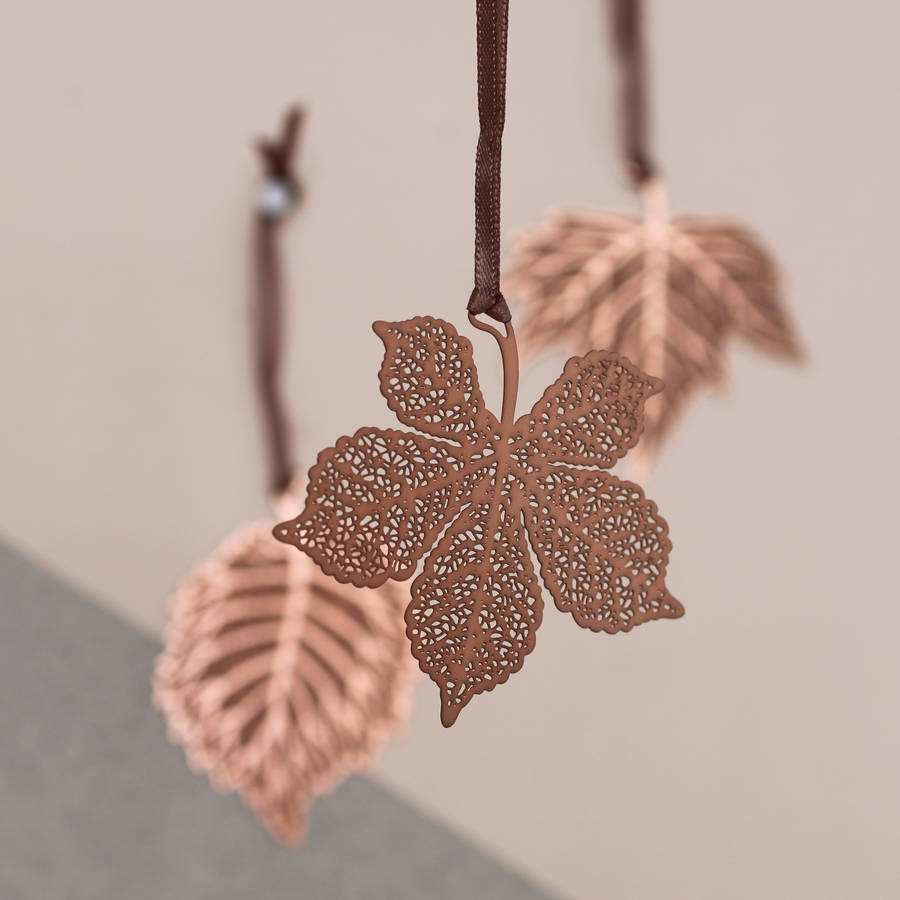 Set Of Three Copper Leaf Decorations By Posh Totty Designs Interiors