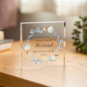 First Christmas Married Acrylic Block Newlywed Gift, 2 of 4