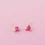 Pink Love Heart Sapphire Studs Yellow Gold, thumbnail 3 of 5
