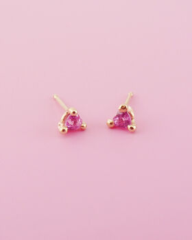 Pink Love Heart Sapphire Studs Yellow Gold, 3 of 5