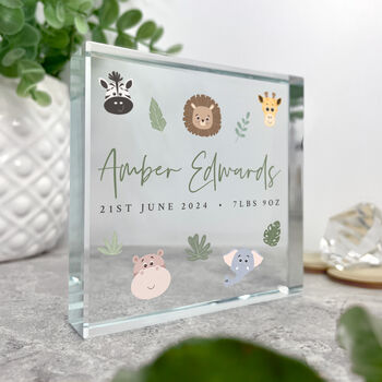Personalised Jungle New Baby Christening And Nursery Crystal Token, 3 of 7