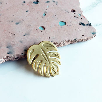 Gold Plated Monstera Enamel Pin, 3 of 4