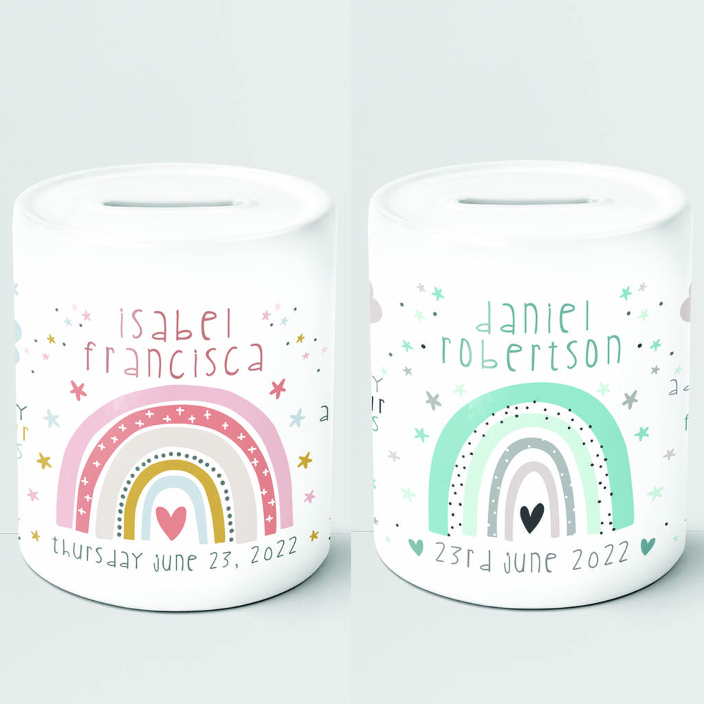 Personalised Rainbows Ceramic Money Box, 1 of 12