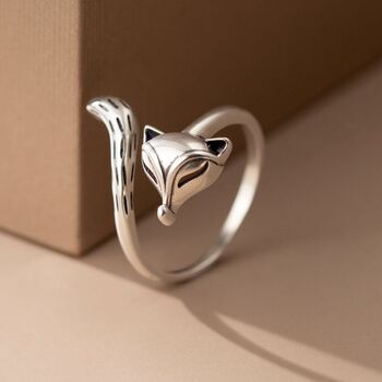 Sterling Silver Adjustable Fox Ring, 3 of 4