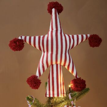 Two Sided Pom Pom Padded Fabric Star Tree Topper, 3 of 4