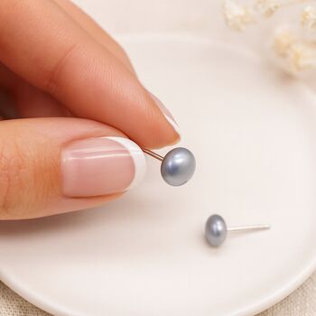 Sterling Silver Grey Freshwater Pearl Stud Earrings: Dainty Bridal Jewellery – 5mm, 9 of 9