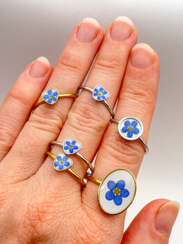 Mini Heart Ring With Forget Me Not Flower In Gold Or Silver, 6 of 12