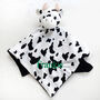 Personalised Cow Baby Comforter Black And White, thumbnail 4 of 8