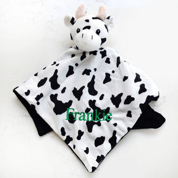 Personalised Cow Baby Comforter Black And White, 4 of 8