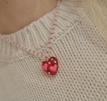 White Jade And Murano Glass Love Heart Beaded Necklace, 2 of 5