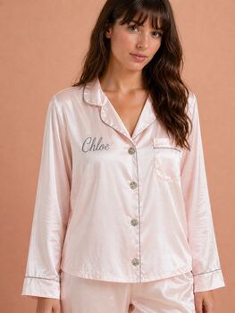 Personalised Women's Mothers Luxury Pink Silky Satin Pyjamas, 5 of 12