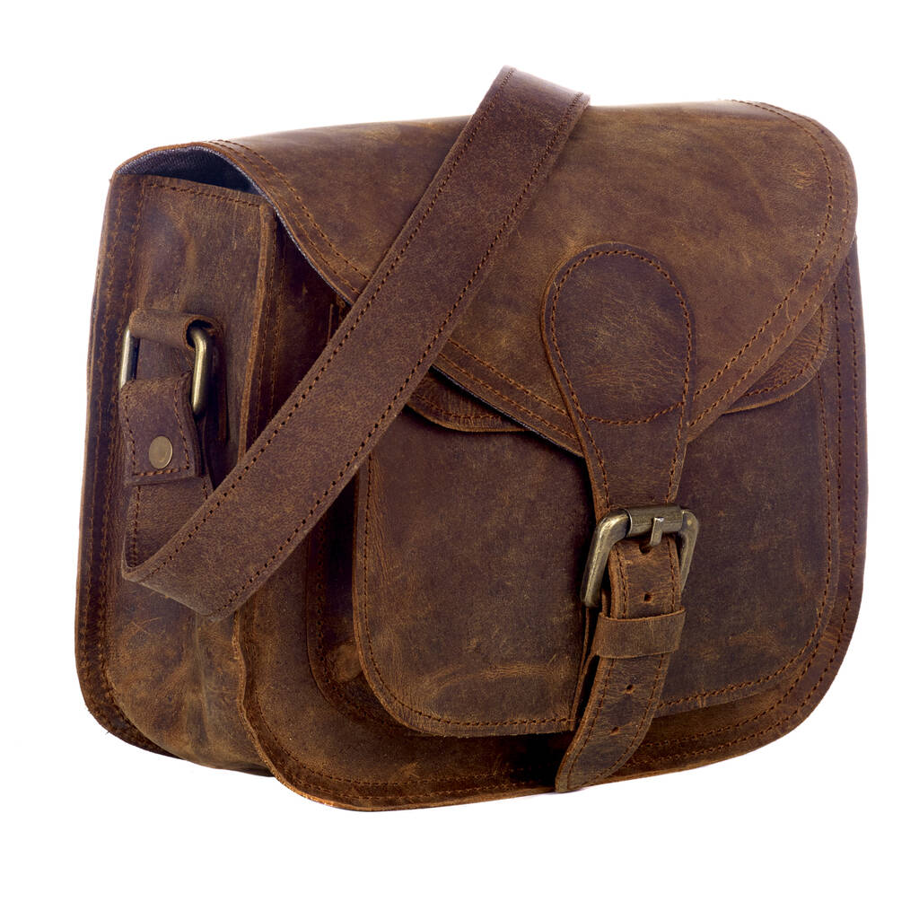 Personalised Curved Brown Buffalo Leather Saddle Bag By Paper High