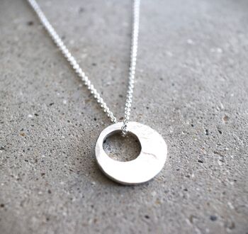 Sterling Silver Hammered Air O Necklace, 2 of 3
