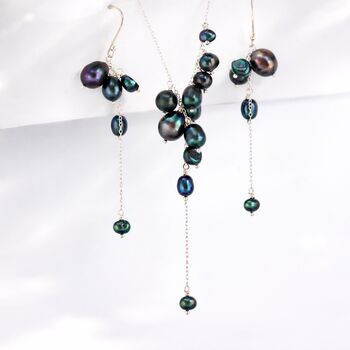 Womens Pearl Waterfall Necklace Earrings Jewellery Set, 6 of 12