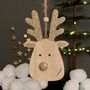 Wood And Glitter Reindeer Tree Decoration, thumbnail 1 of 2