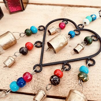 Handmade Recycled Metal Heart Wind Chime With Beads, 8 of 8