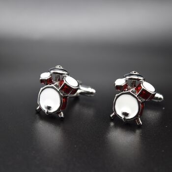 Drum Kit Silver And Red Cufflinks Gift For Musicians | 316 L Stainless Steel Accessory, 3 of 5