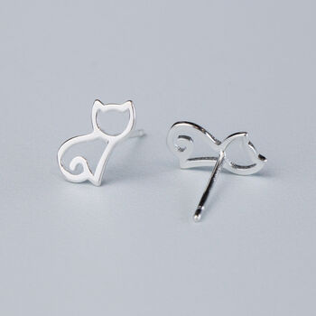 Sterling Silver Simple Cat Stud Earrings, 3 of 6