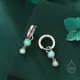 Sterling Silver Double Aqua Green Opal Dangle Huggie Hoop Earrings, thumbnail 1 of 12