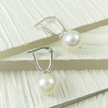 White Pearl Drop Hinged Earrings, 2 of 3