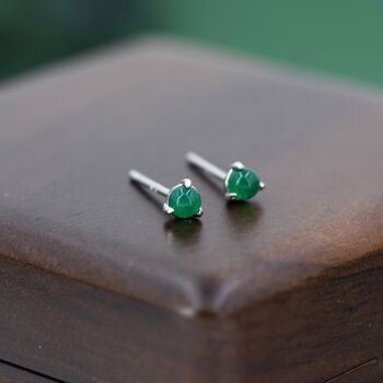 Natural Green Onyx Stud Earrings In Sterling Silver, 6 of 12