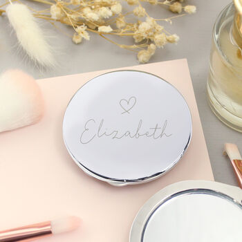 Personalised Silver Heart Motif Round Compact Mirror, 3 of 8
