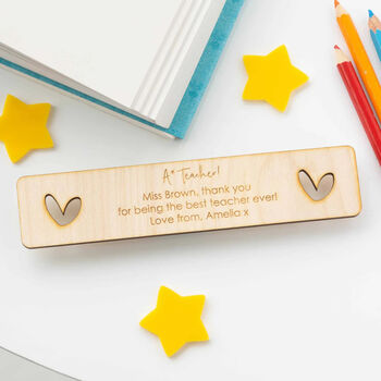 Personalised A* Teacher Wooden Bookmark Heart, 2 of 5