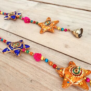 Recycled Fabric Star And Pom Pom Hanging Bells, 6 of 7