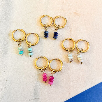 Coastal Sunrise Bead Stack Huggie Hoop Earrings, 2 of 2