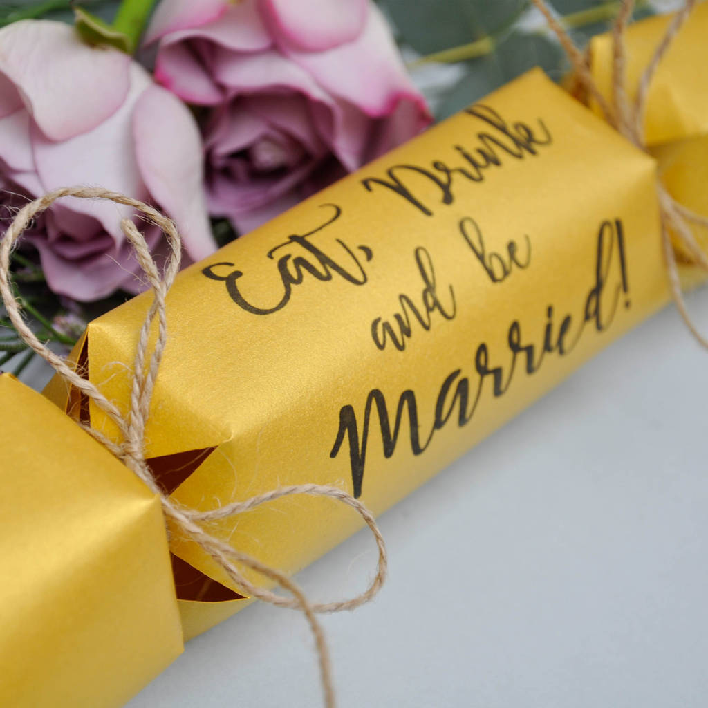 eat, drink and be married wedding crackers by the handmade cracker