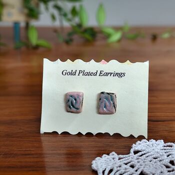 Handmade Ceramic Earrings Studs Gold Plated Findings, 6 of 11