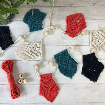 Macrame Kit Bunting. Teal, Navy, Coral And Cream, 9 of 12
