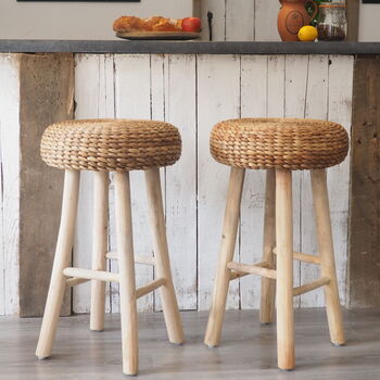 Wood Bar Stool With Wicker Seat, 2 of 9