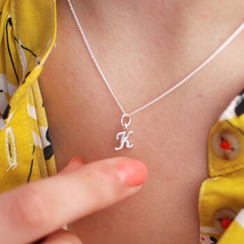 Sterling Silver Script Mini Initial Letter Necklace, 2 of 7
