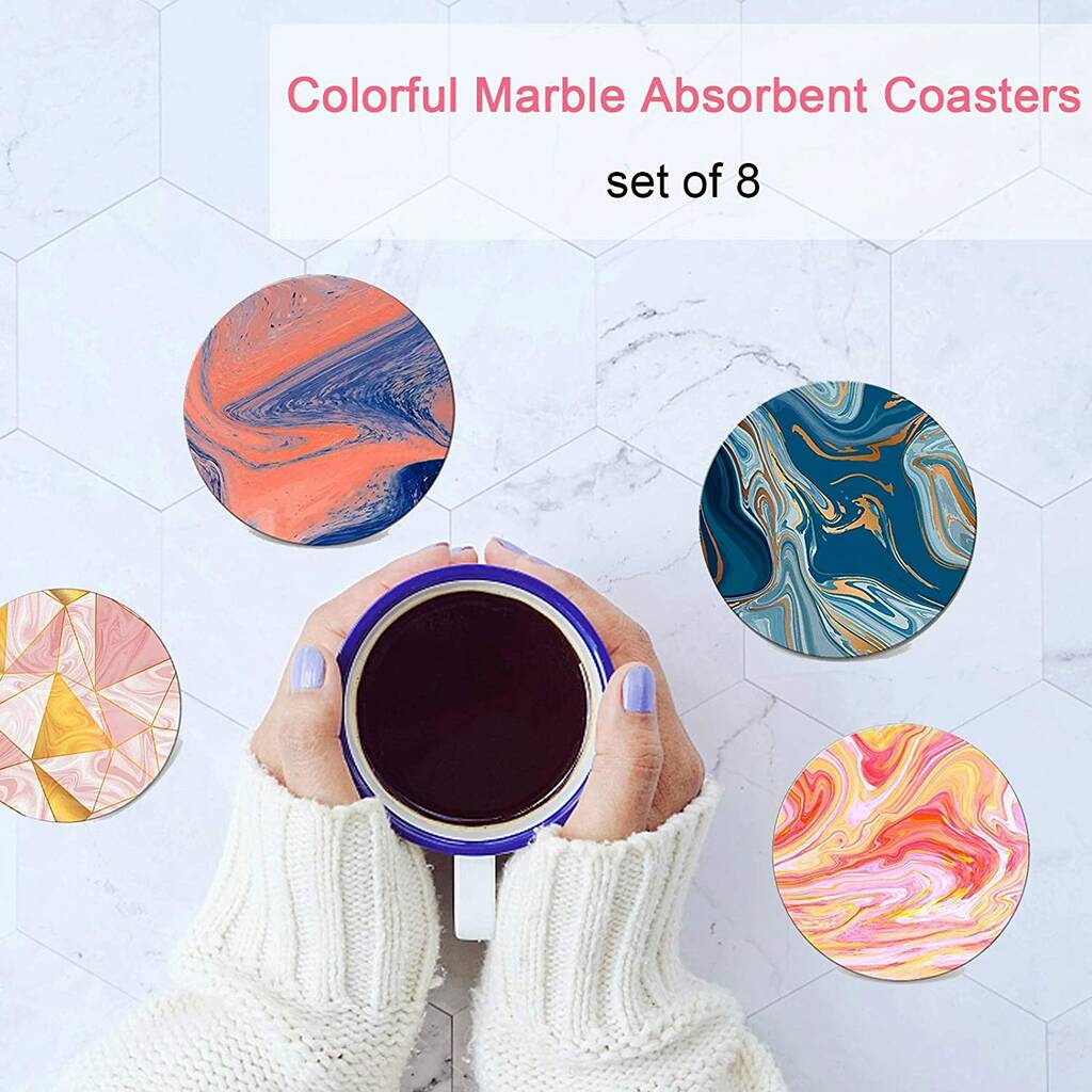 Pack Of Eight Marble Absorbent Coasters With Holder By Momentum