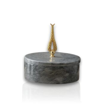 Handmade Grey Marble Box With Brass Hyacinth Detail, 3 of 4