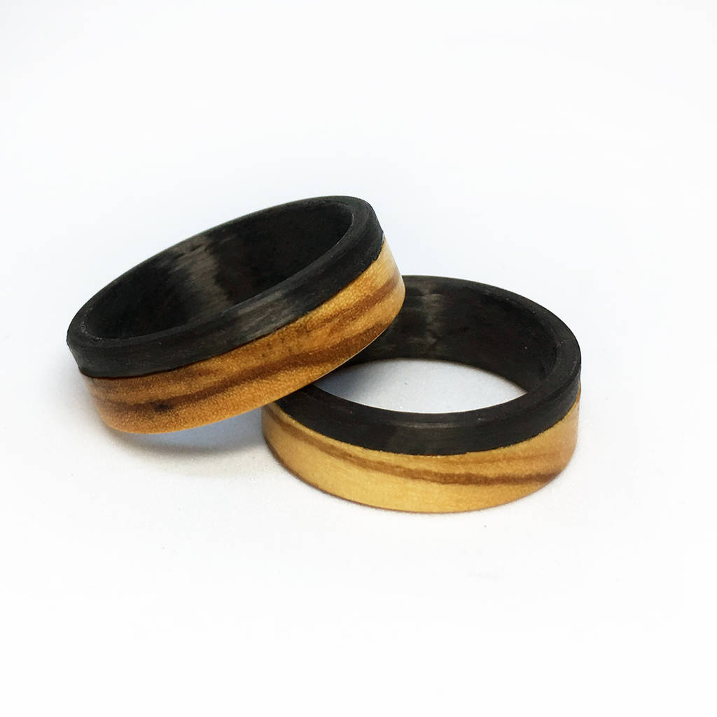 Olive Wood And Carbon Ring, 1 of 3