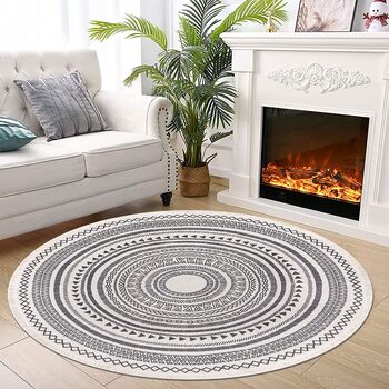 Cotton Round Rug Grey Area Rug With Tassels, 6 of 10