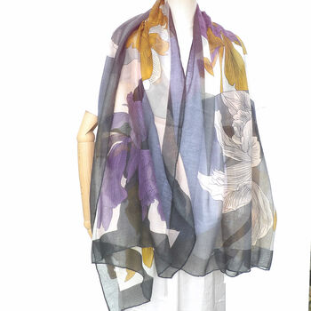 Peony Purple And Mustard Flower Summer Scarf, 3 of 12