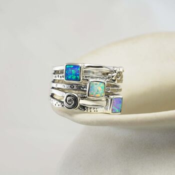 Sterling Silver Fire Opal Stack Ring, 3 of 7