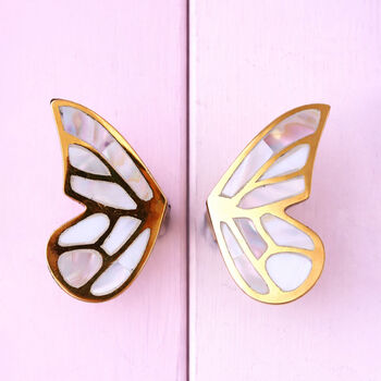 G Decor Set Of Two Handcrafted Brass And Mother Of Pearl Butterfly Wing Handles, 3 of 3