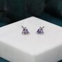 Sterling Silver Tiny Trillion Cut Amethyst Purple Cz Stud Earrings, thumbnail 3 of 11