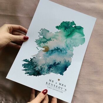 Personalised Ireland Gold Watercolour Map Giclee Print, 2 of 9