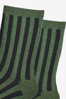 Vertical Stripe Glitter Socks In Green / Black, 3 of 4
