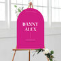 Pink Curved Welcome Sign, Modern Bright Wedding, thumbnail 1 of 7